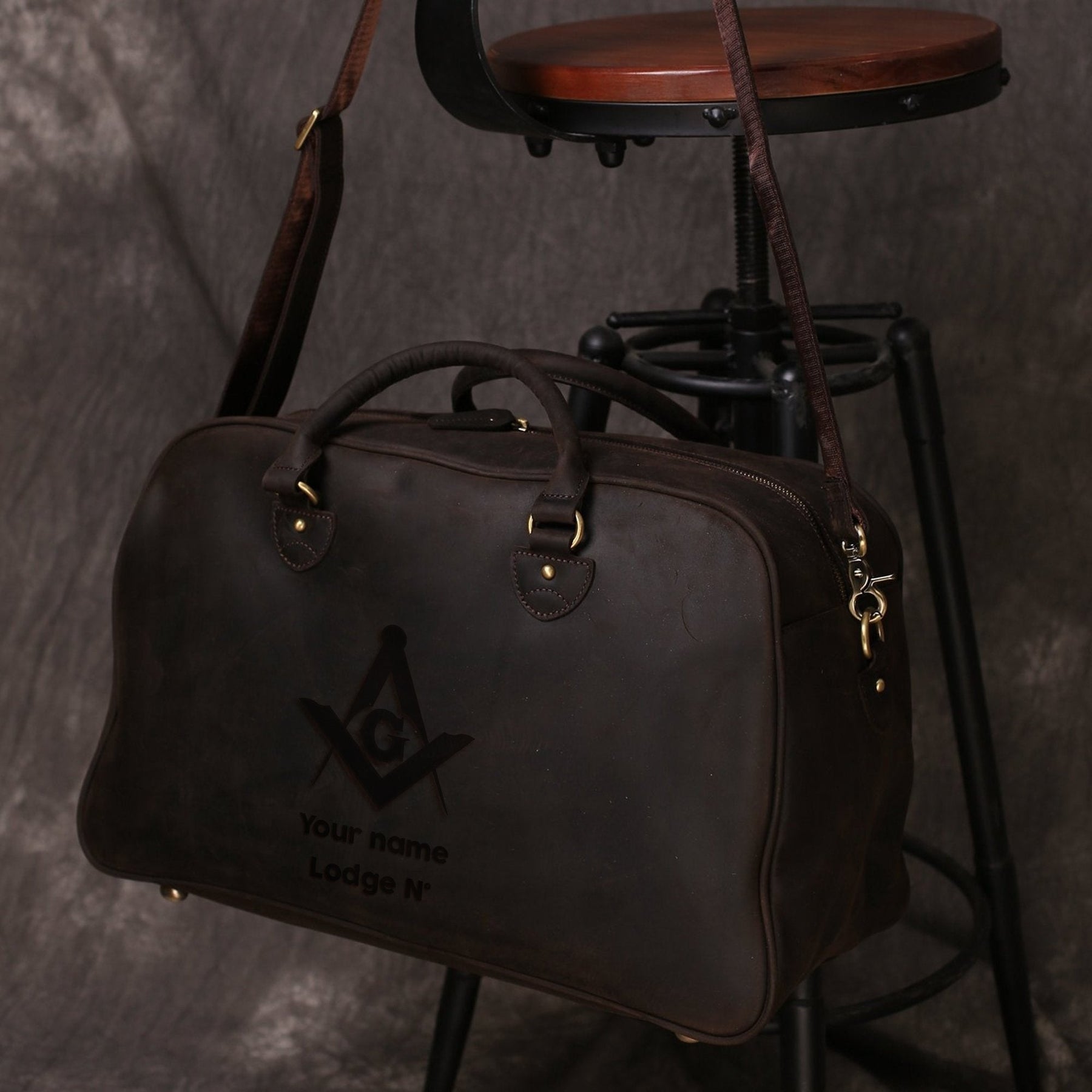 Master Mason Blue Lodge Travel Bag - Dark Brown & Camel - Bricks Masons