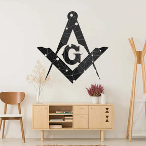 Master Mason Blue Lodge Wall Monogram -  Black Dotted Square & Compass G - Bricks Masons