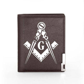 Master Mason Blue Lodge Wallet - Compass & Square G with Credit Card Holder (black, brown) - Bricks Masons