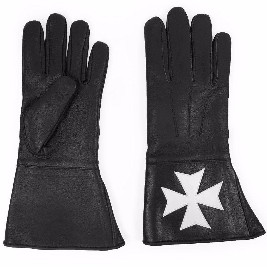 Order of Malta Gauntlet - Black Leather with White Maltese Cross - Bricks Masons