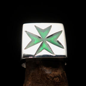 Order of Malta Ring - Green Cross Sterling Silver - Bricks Masons
