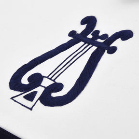 Organist Blue Lodge Officer Apron - Navy Velvet With Silver Embroidery Thread - Bricks Masons