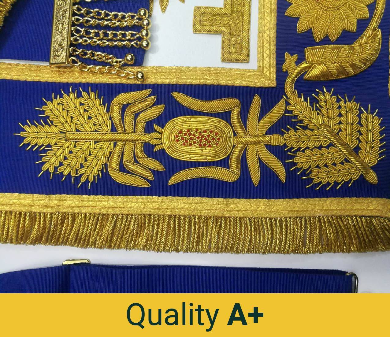 Past Grand Master Blue Lodge Apron - Blue Gold Hand Embroidery - Bricks Masons