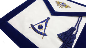 Past Master Blue Lodge Apron - Blue with Bullion Hand Embroidery - Bricks Masons