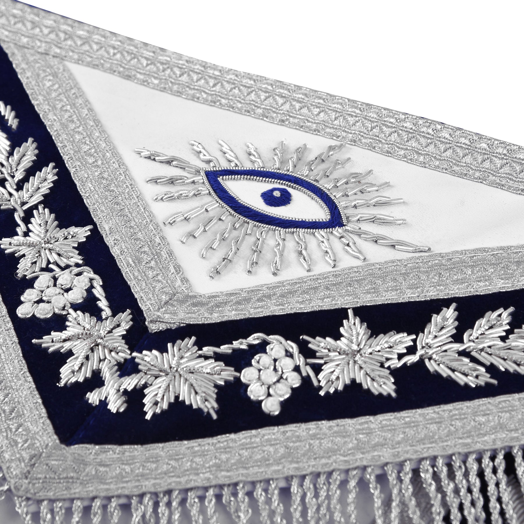 Past Master Blue Lodge Apron - Gold Bullion Emblem With Silver Braid Fringe - Bricks Masons