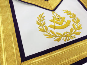 Past Master Blue Lodge Apron - Gold & Purple Hand Embroidery - Bricks Masons