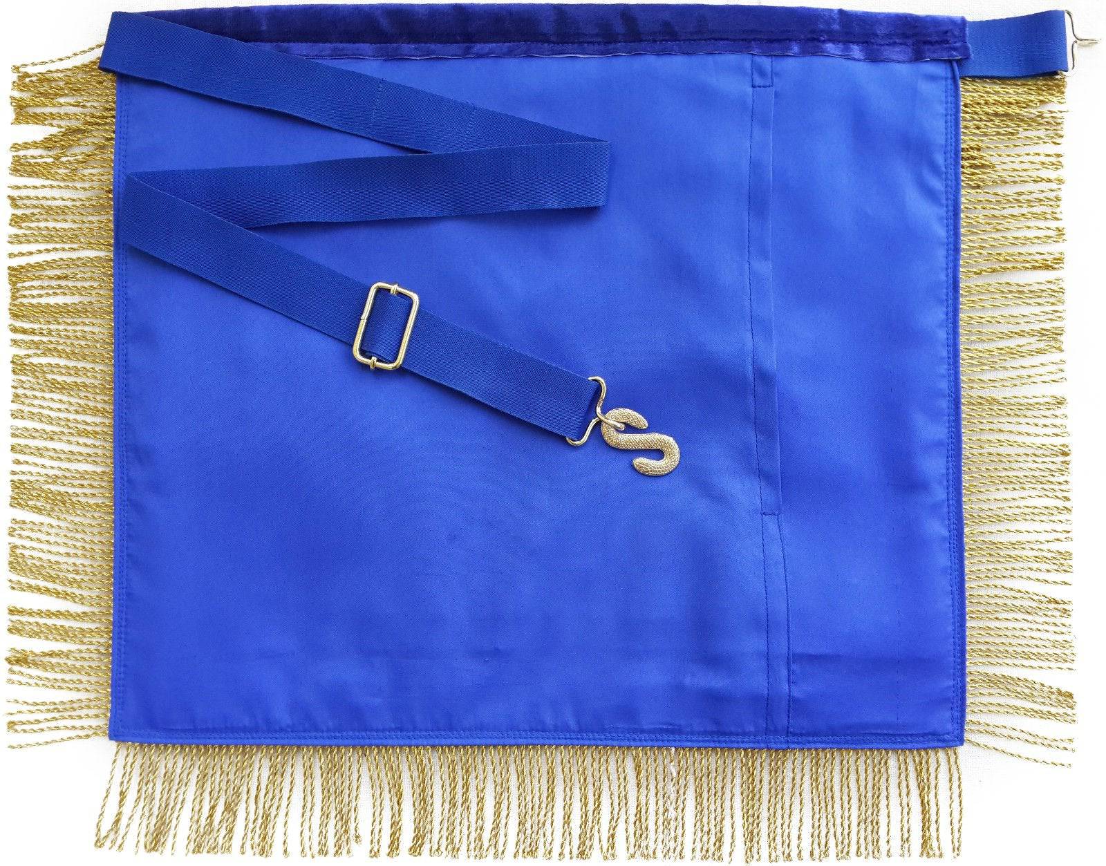 Past Master Blue Lodge Apron - Navy Blue Velvet with Side Tabs & Gold Fringe - Bricks Masons