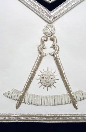 Past Master Blue Lodge Apron - Silver Bullion Hand Embroidered - Bricks Masons