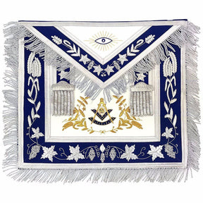 Past Master Blue Lodge Apron - White & Blue Hand Embroidery - Bricks Masons
