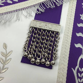 Past Master Blue Lodge Apron - White & Purple with Silver Embroidery - Bricks Masons