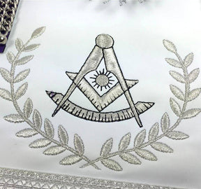Past Master Blue Lodge Apron - White & Purple with Silver Embroidery - Bricks Masons