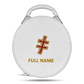 Preceptor Knights Templar English Regulation Crown Cap Case - White Imitation Leather With Hand Embroidery Bullion - Bricks Masons