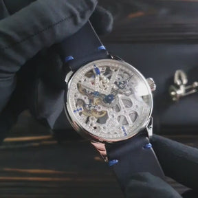 Master Mason Blue Lodge Wristwatch - Silver Skeleton With Stones