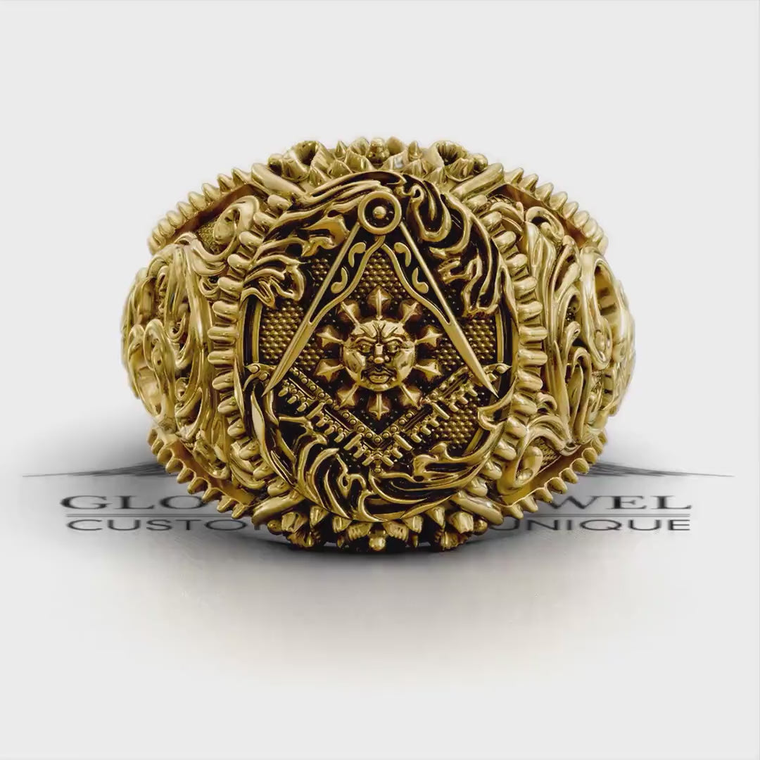 Master Mason Blue Lodge Ring - Square & Compass With Sun Various Materials