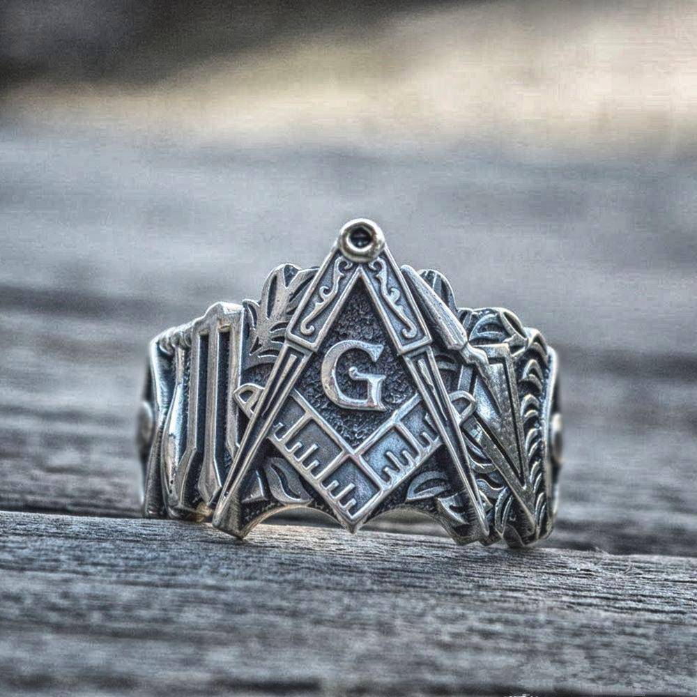 Master Mason Blue Lodge Ring - 3D Square Compass G Stainless Steel