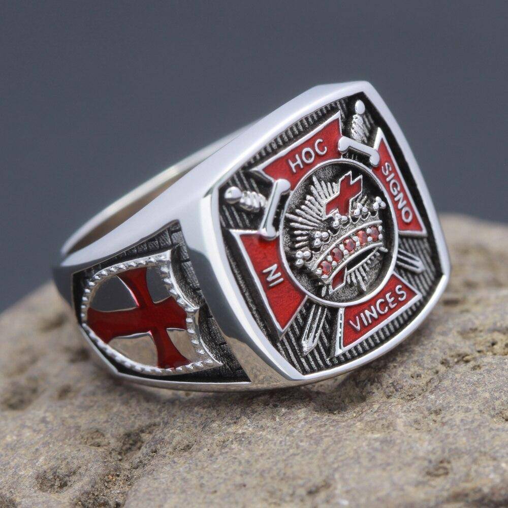 Knights Templar Commandery Ring - In Hoc Signo Vinces Sterling Silver