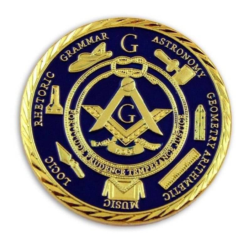 Master Mason Blue Lodge Coin - Compass and Square G Gold