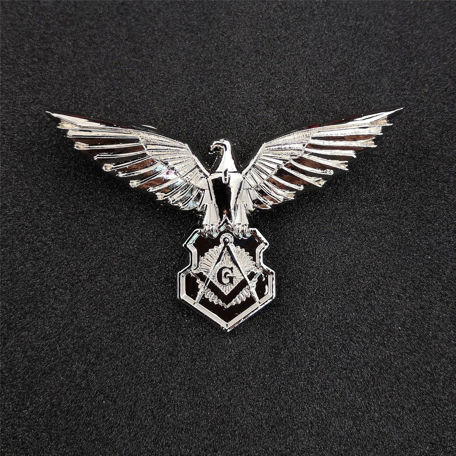 Master Mason Blue Lodge Lapel Pin - Eagle Dividers Trisquare Silver & Gold