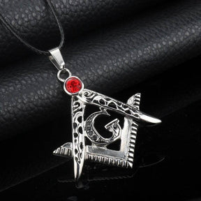 Master Mason Blue Lodge Necklace - All Red Crystal Square & Compass