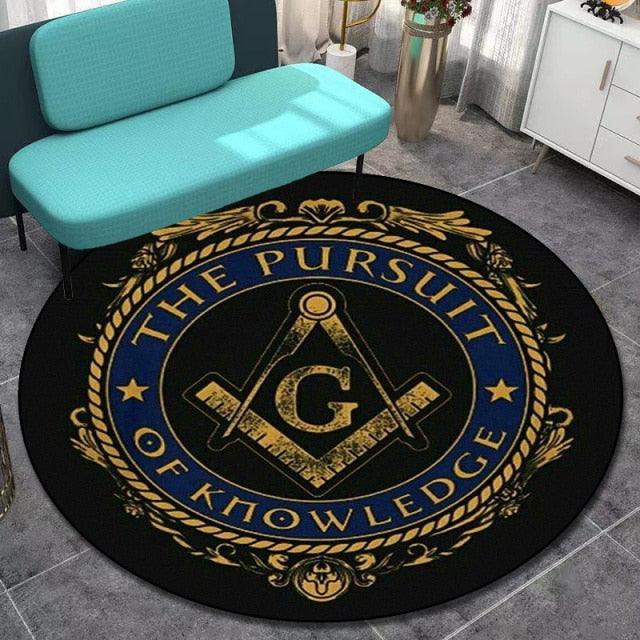 Master Mason Blue Lodge Rug - Square and Compass G Retro Round and Carpets - Bricks Masons