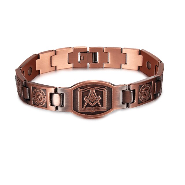 Knights Templar Commandery Bracelet - Square and Compass G/Cross Copper Magnetic - Bricks Masons