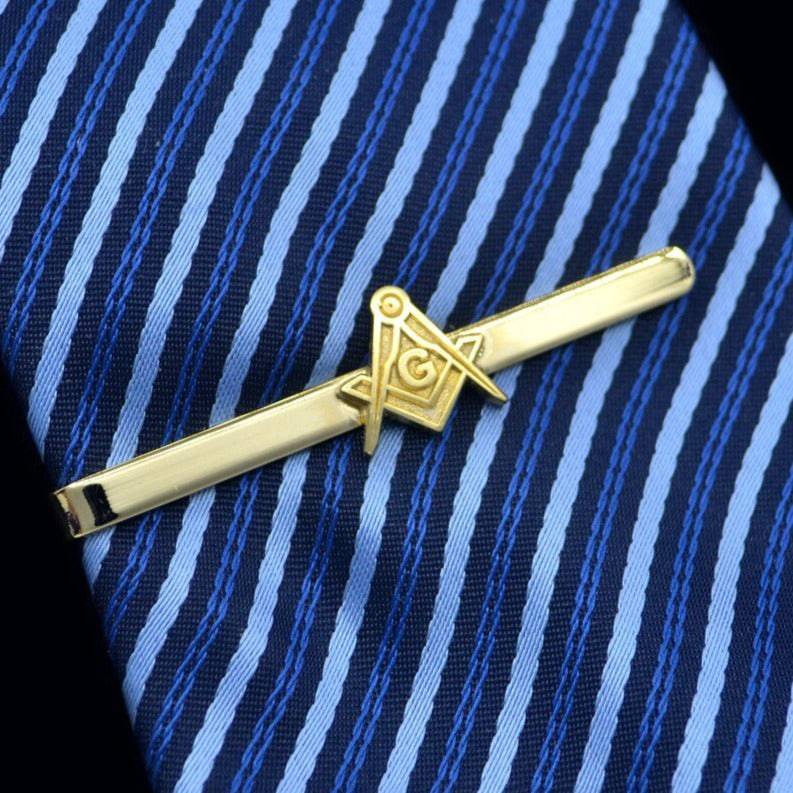 Master Mason Blue Lodge Tie Bar - Classic Square and Compass G (Silver/Gold)