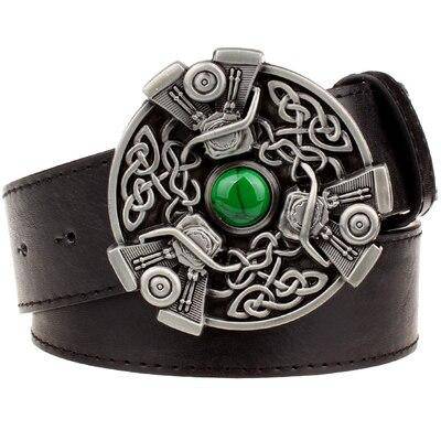 Knights Templar Commandery Belt - Celtic Knot Green Gem Black/Brown/White