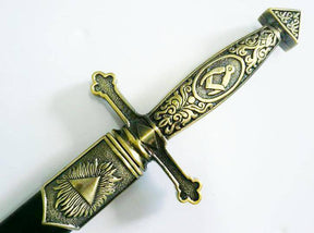 Fellowcraft Blue Lodge Dagger - Square Compass Brass Sword Knife Snake Flaming Blade / Black Scabbard 15.5"