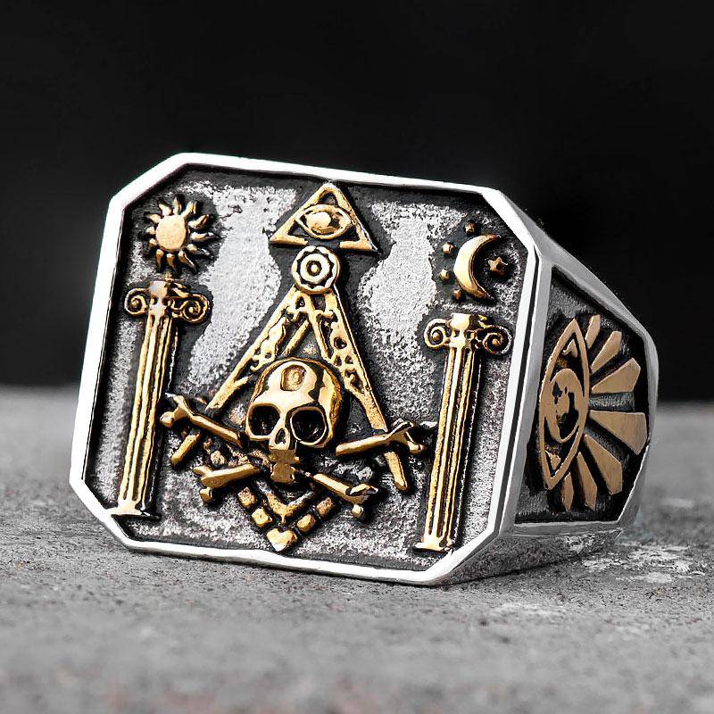 Widows Sons Ring - Gothic Skull and Bones Moon Sun