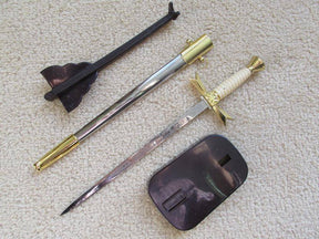 Knights Templar Commandery Dagger - Gold Sable Fornitura Knob Ceremony Sword Knife W/ Scabbard Stand 12"