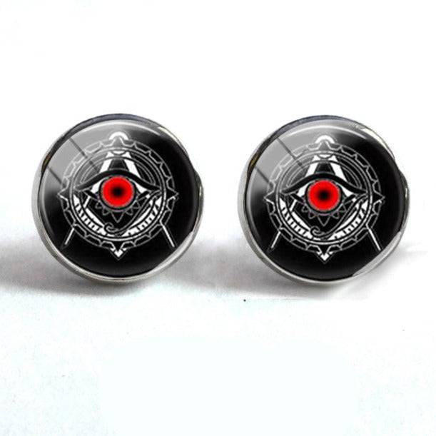 Master Mason Blue Lodge Earring - Round Form With Red All Seeing All