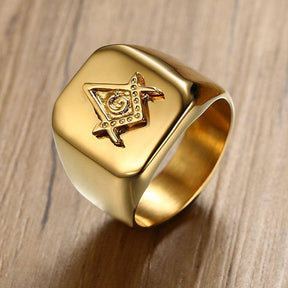 Master Mason Blue Lodge Ring - Square Compass G Gold Color