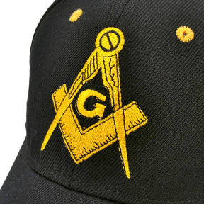 Master Mason Blue Lodge Baseball Cap - Black with Golden Embroidery