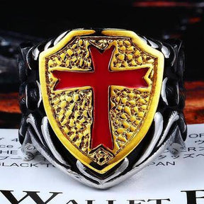 Knights Templar Commandery Ring - Red Cross Gold Shield