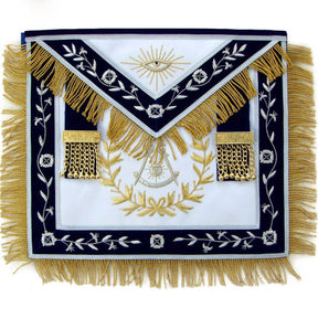 Past Master Blue Lodge Apron - Silver Braid & Golden Fringe Tassels Hand Embroidery