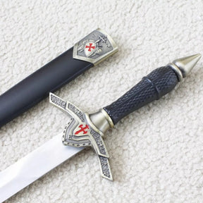 Knights Templar Sword - Brass Red Cross Crusader Shield With Black Scabbard (15.6") - Bricks Masons