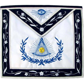 Past Master Blue Lodge Apron - Navy Blue Velvet Ribbon with Silver Braid