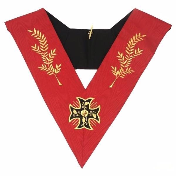 18th Degree Scottish Rite Collar - Red Moire with Acacia Leaf