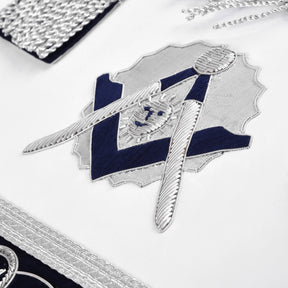 Senior Deacon Blue Lodge California Officer Apron - Dark Blue With Silver Hand Embroidery Bullion - Bricks Masons
