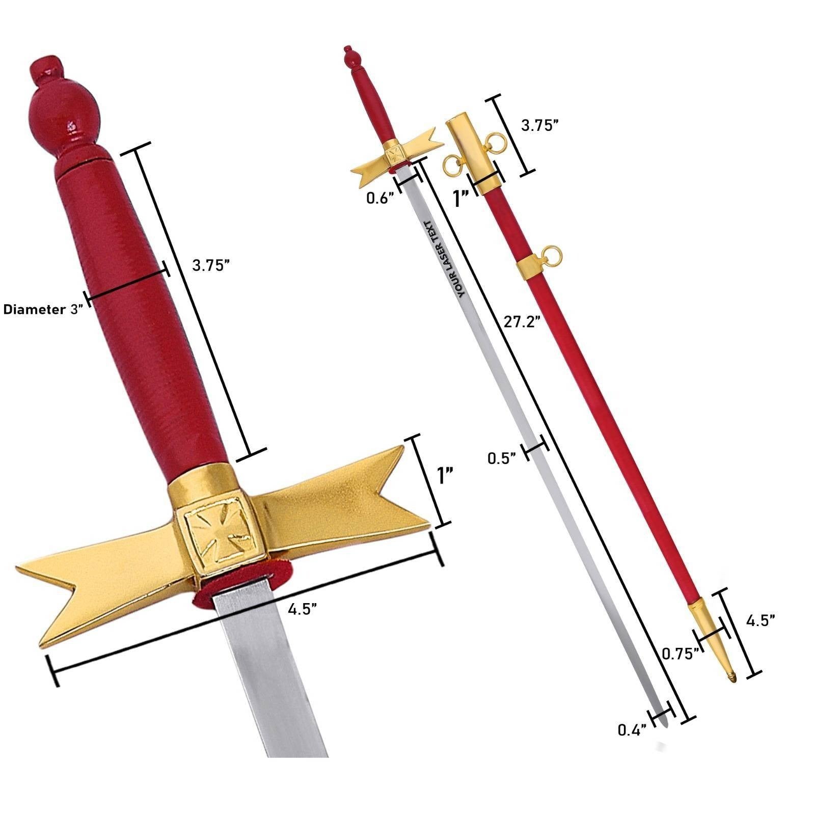 Knights Templar Commandery Sword - Red Hilt and Scabbard - Bricks Masons