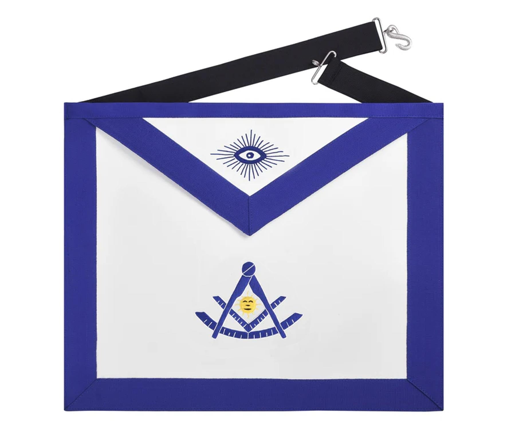 Past Master Blue Lodge Apron - Blue Grosgrain with Gold & Blue Emblem - Bricks Masons