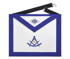 Past Master Blue Lodge Apron - Blue Grosgrain with Gold & Blue Emblem - Bricks Masons