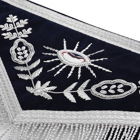 Treasurer Blue Lodge Officer Apron - Dark Blue With Silver Hand Embroidery Bullion - Bricks Masons