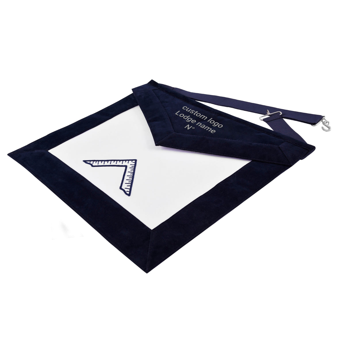 Worshipful Master Blue Lodge Officer Apron -  Navy Velvet With Silver Embroidery Thread - Bricks Masons