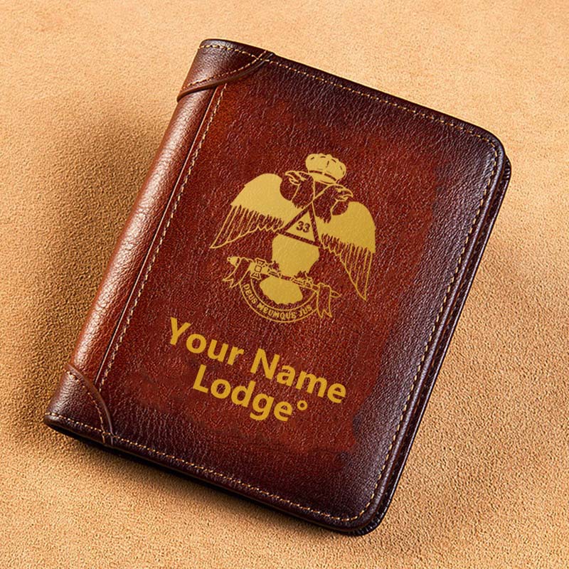 33rd Degree Scottish Rite Wallet - Wings Down Brown Leather - Bricks Masons