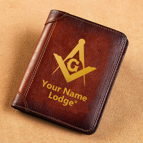 Master Mason Blue Lodge Wallet - Brown Leather - Bricks Masons