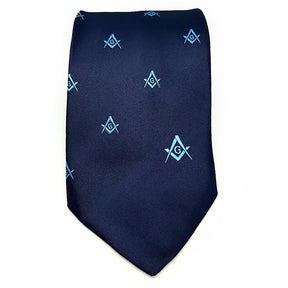 Masonic Regalia Craft Masons Silk Tie Embroidered Square Compass & G Blue - Bricks Masons