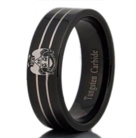 32nd Degree Scottish Rite Ring - Wings Down Black Tungsten - Bricks Masons