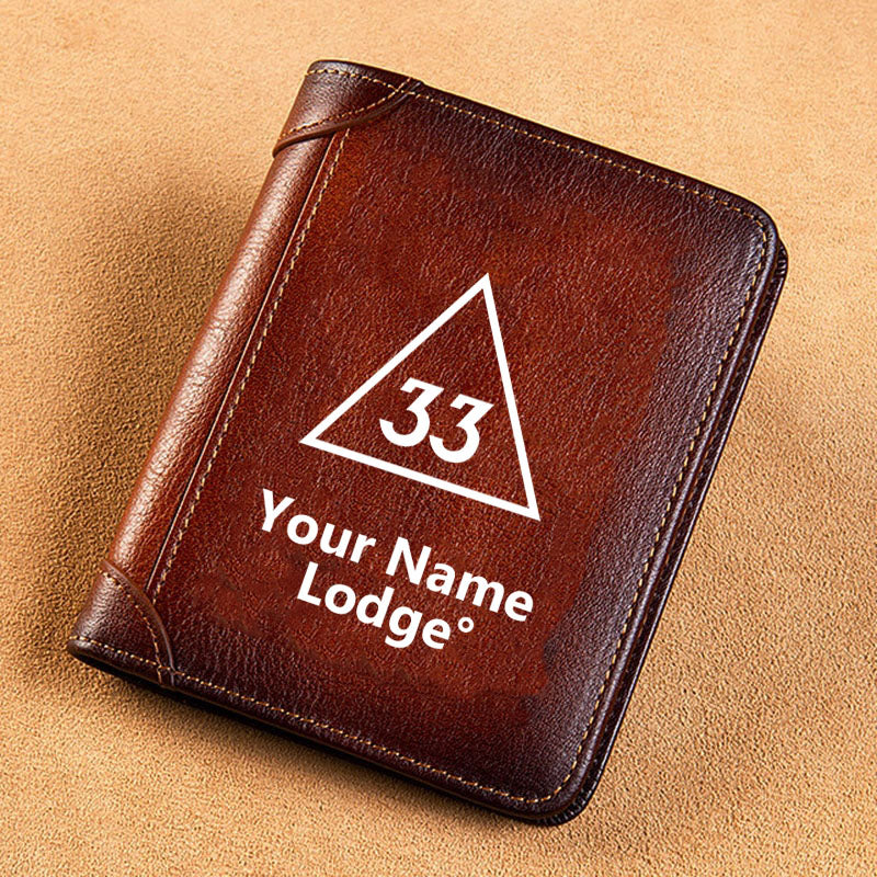 33rd Degree Scottish Rite Wallet - Brown Leather - Bricks Masons