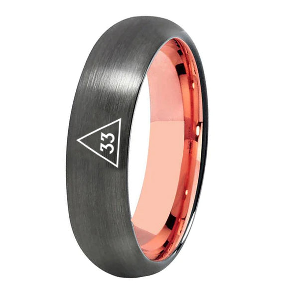 33rd Degree Scottish Rite Ring - Gunmetal With Rose Gold Tungsten - Bricks Masons